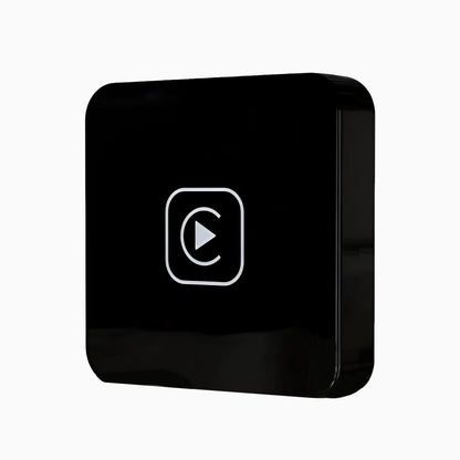 Sleek black CarPlay adapter with a prominent 'C' logo on a plain background, representing a minimalist and modern design